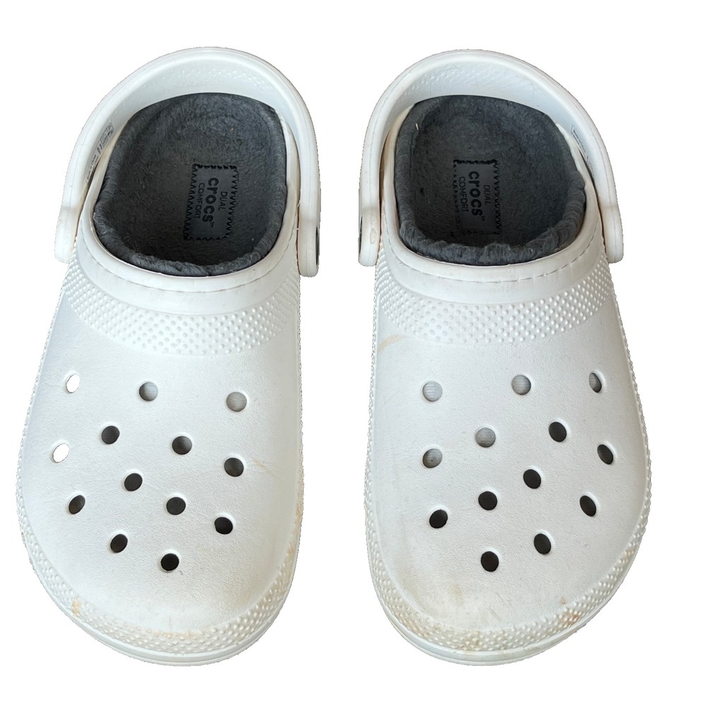 Crocs Classic Clogs White‎ Gray Fleece Lined Womens 8 Men 6